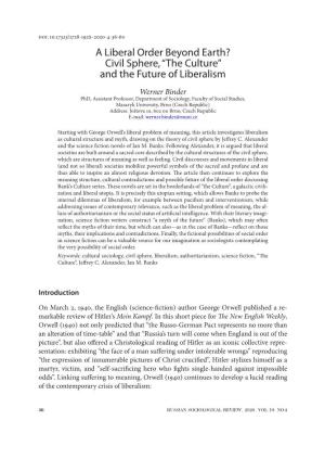 A Liberal Order Beyond Earth? Civil Sphere, “The Culture” and the Future of Liberalism