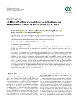 LC-HRMS Profiling and Antidiabetic, Antioxidant, and Antibacterial Activities of Acacia Catechu (L.F.) Willd