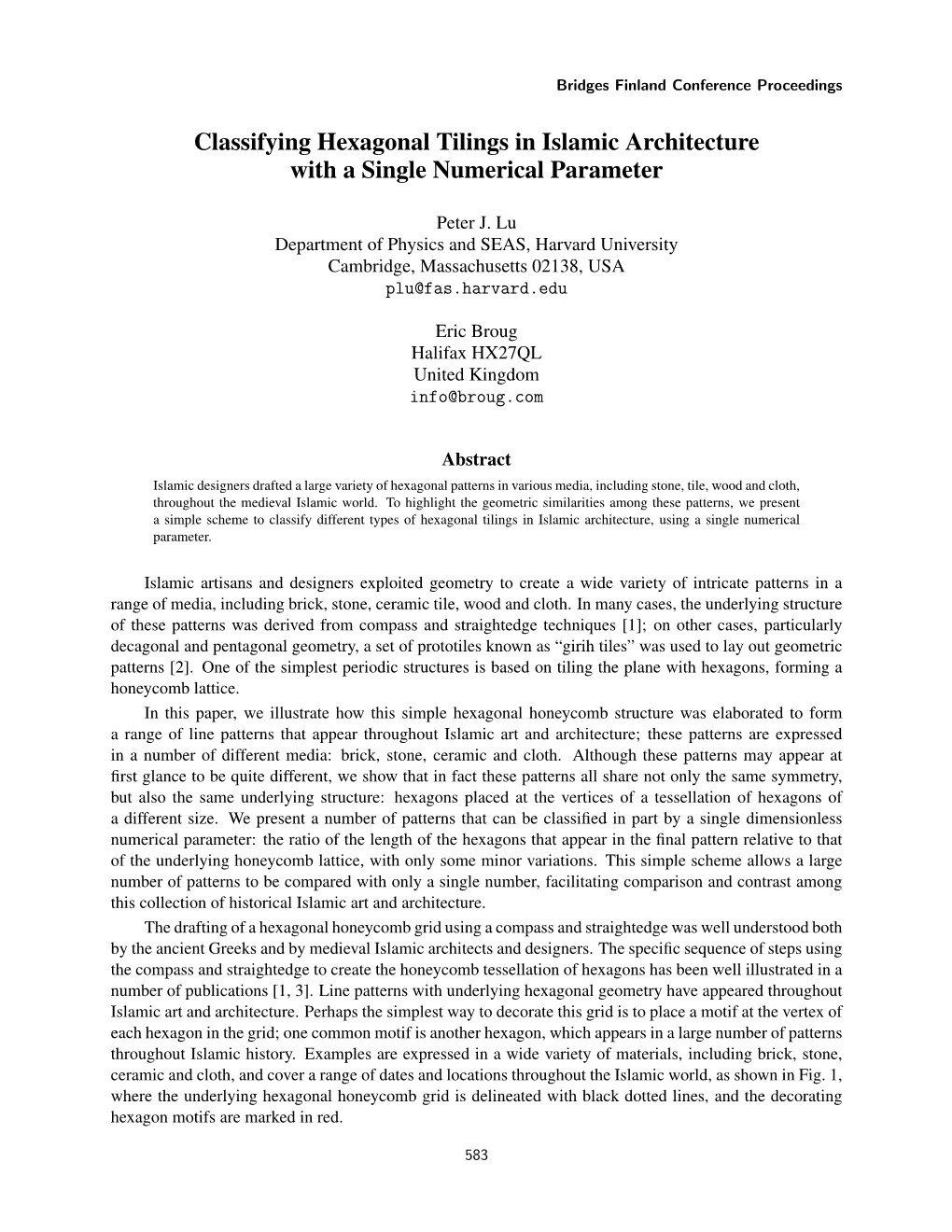 Classifying Hexagonal Tilings in Islamic Architecture with a Single Numerical Parameter