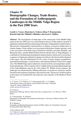 Demographic Changes, Trade Routes, and the Formation of Anthropogenic Landscapes in the Middle Volga Region in the Past 2500 Years