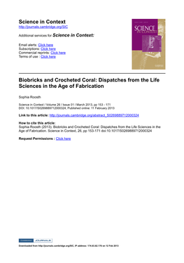 Science in Context Biobricks and Crocheted Coral