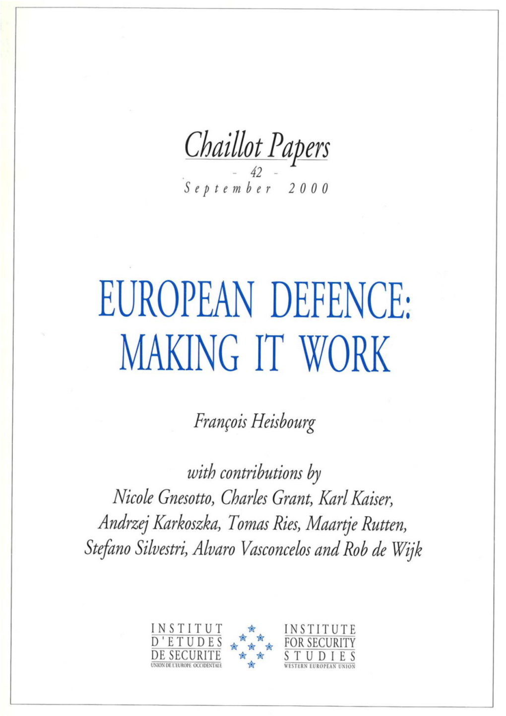 European Defence: Making It Work