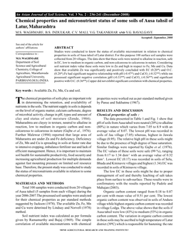 Chemical Properties and Micronutrient Status of Some Soils of Ausa Tahsil of Latur, Maharashtra M.S