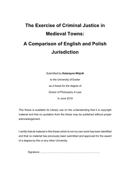The Exercise of Criminal Justice in Medieval Towns: a Comparison of English and Polish Jurisdiction