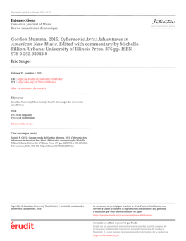 Gordon Mumma. 2015. Cybersonic Arts: Adventures in American New Music