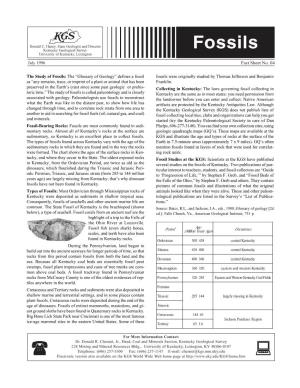 The Study of Fossils: the “Glossary of Geology” Defines a Fossil As “Any