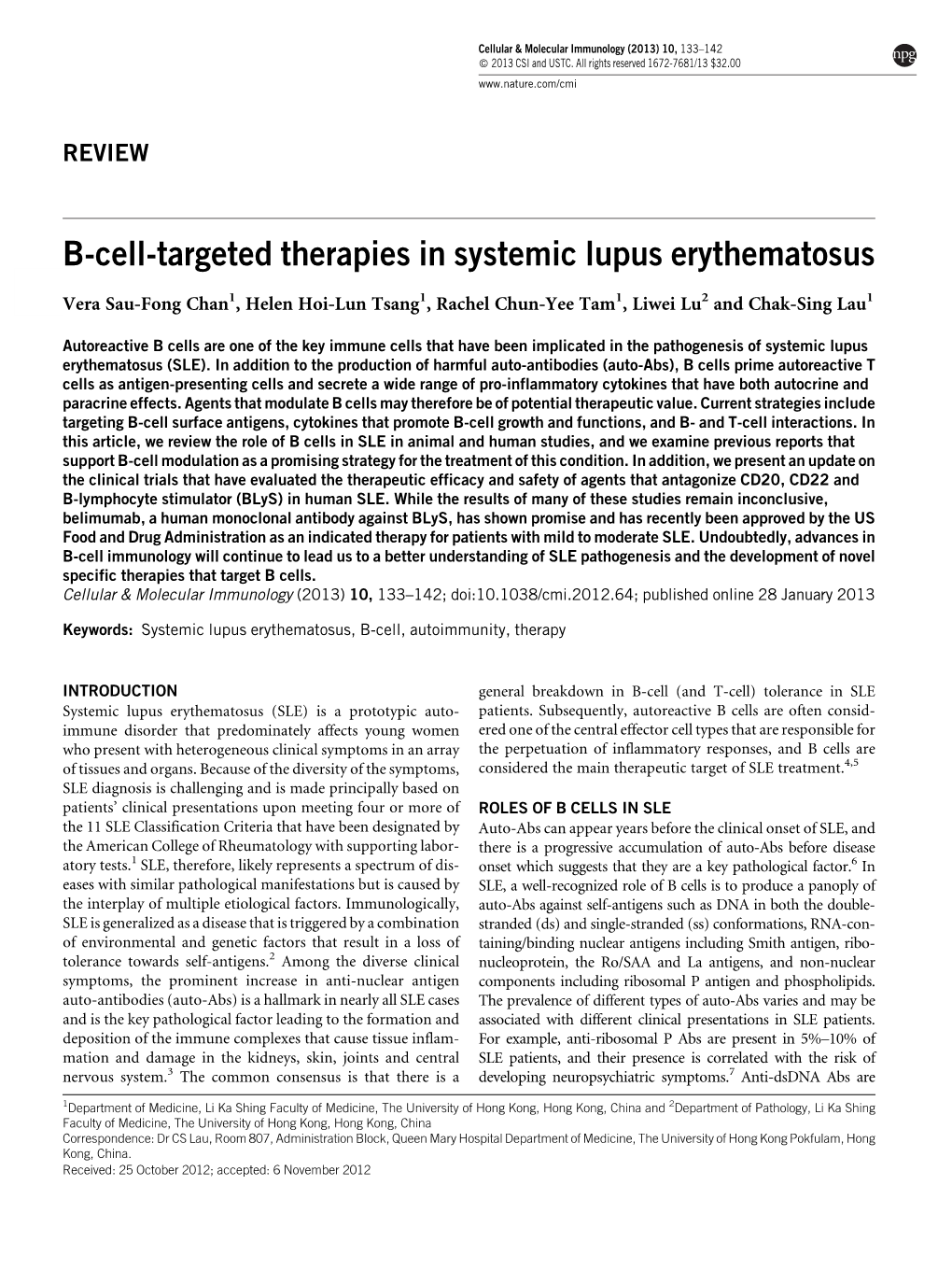 B-Cell-Targeted Therapies in Systemic Lupus Erythematosus