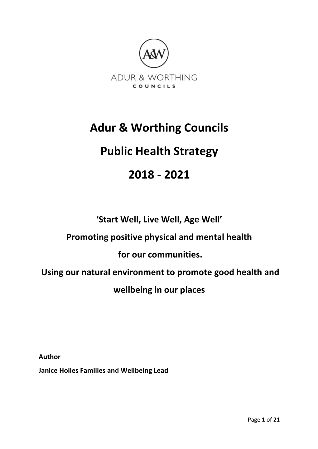 Adur & Worthing Councils Public Health Strategy 2018