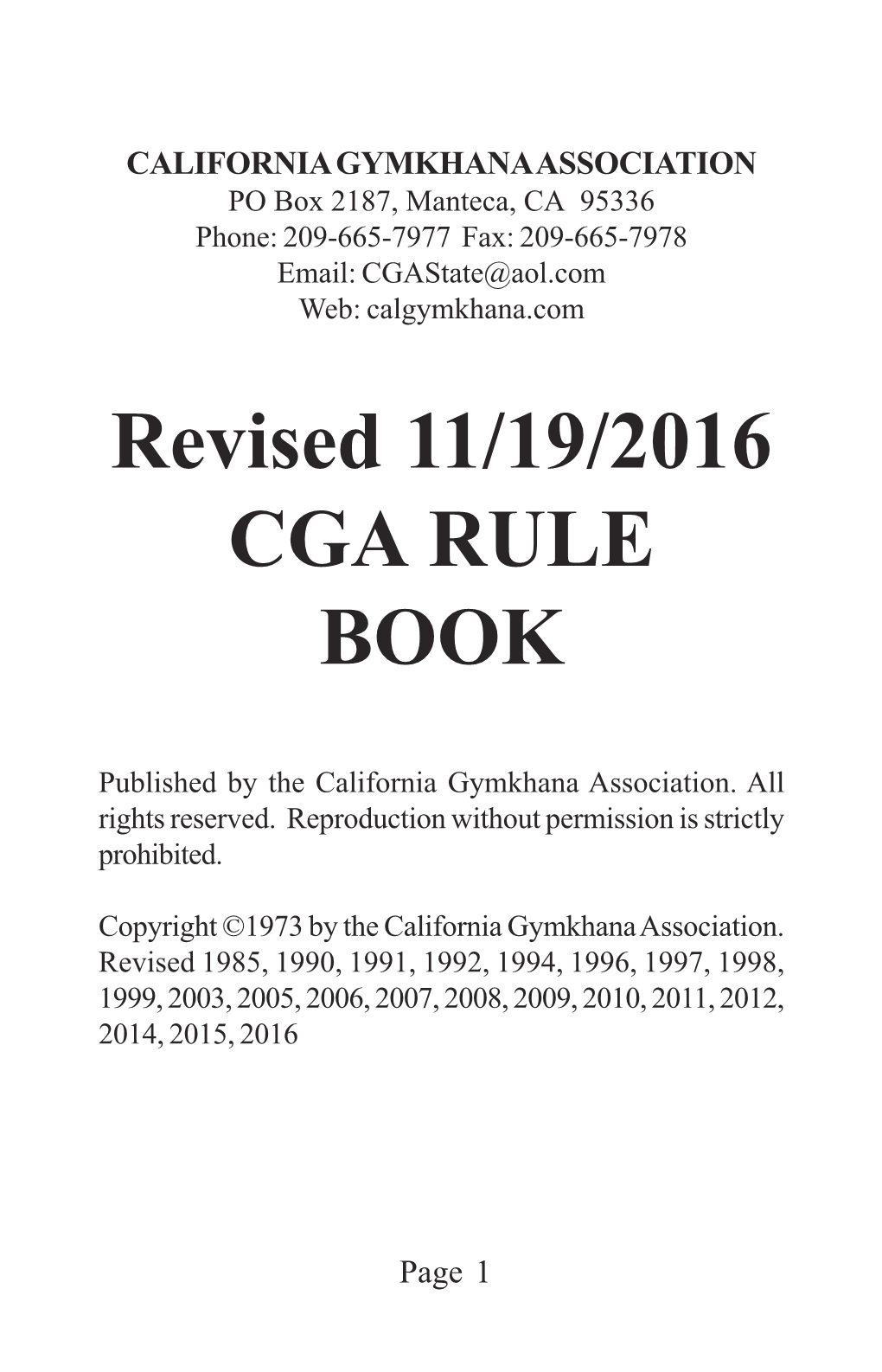 Revised 11/19/2016 CGA RULE BOOK