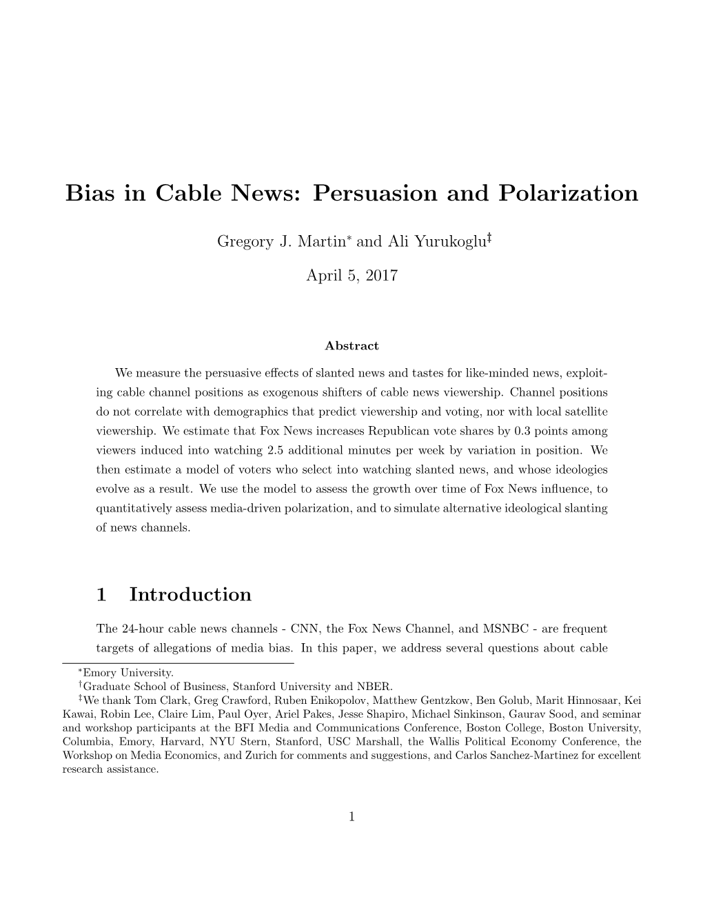 Bias in Cable News: Persuasion and Polarization