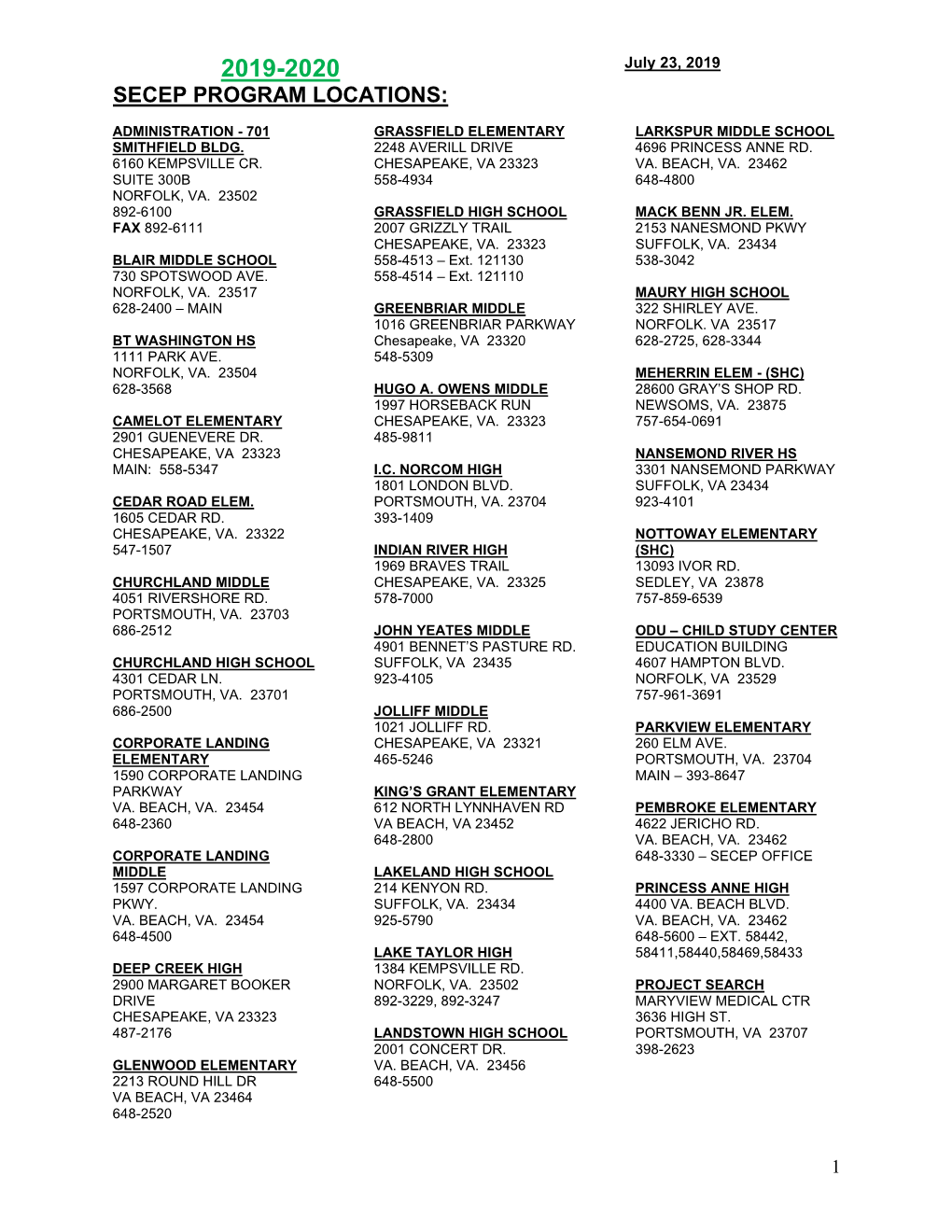 Secep Program Locations