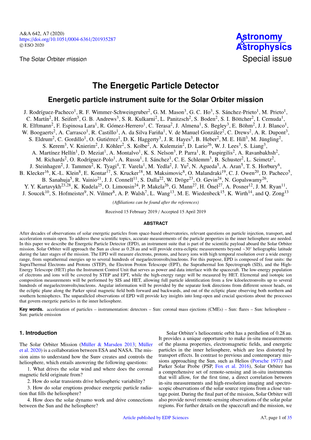 Energetic Particle Instrument Suite for the Solar Orbiter Mission