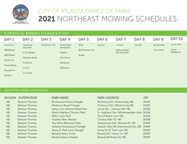 2021 Parks Mowing Schedules