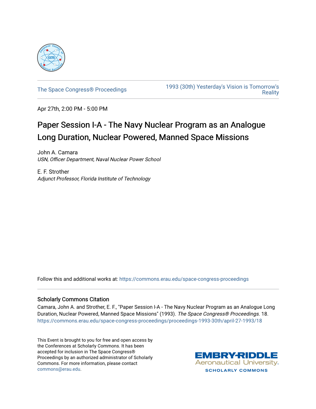 Paper Session I-A - The Navy Nuclear Program As An Analogue Long ...