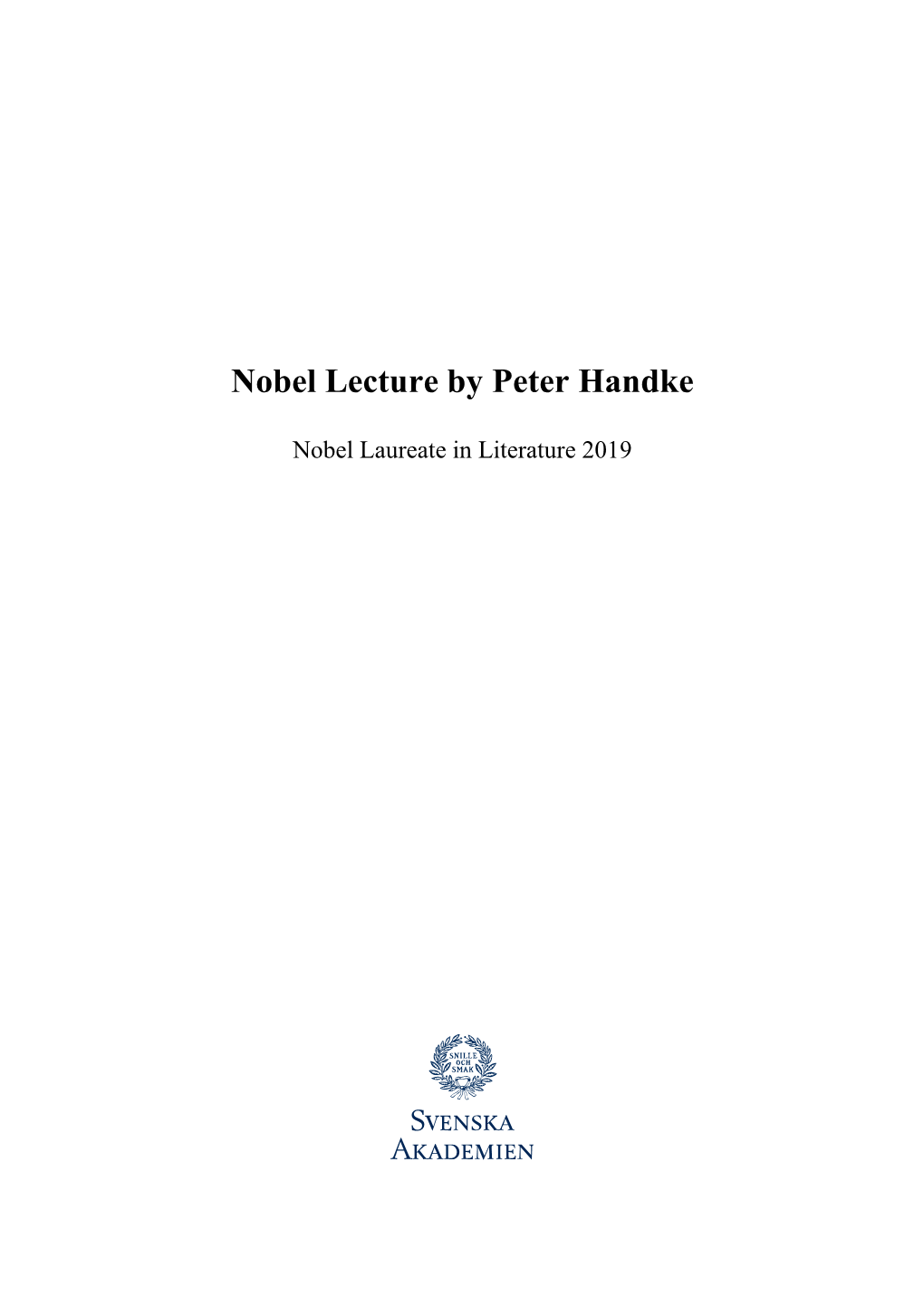 Nobel Lecture by Peter Handke