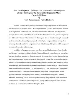 “The Smoking Gun”: Evidence That Vladimir Ussachevsky Used Chinese Timbres As the Basis for His Electronic Music Expanded Edition by Carl Rahkonen and Ralph Hartsock