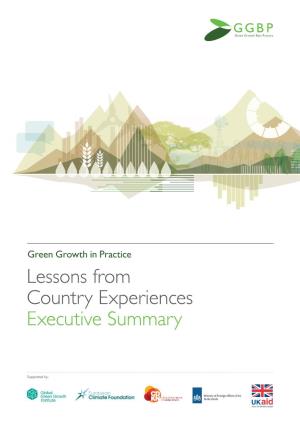 Lessons from Country Experiences Executive Summary