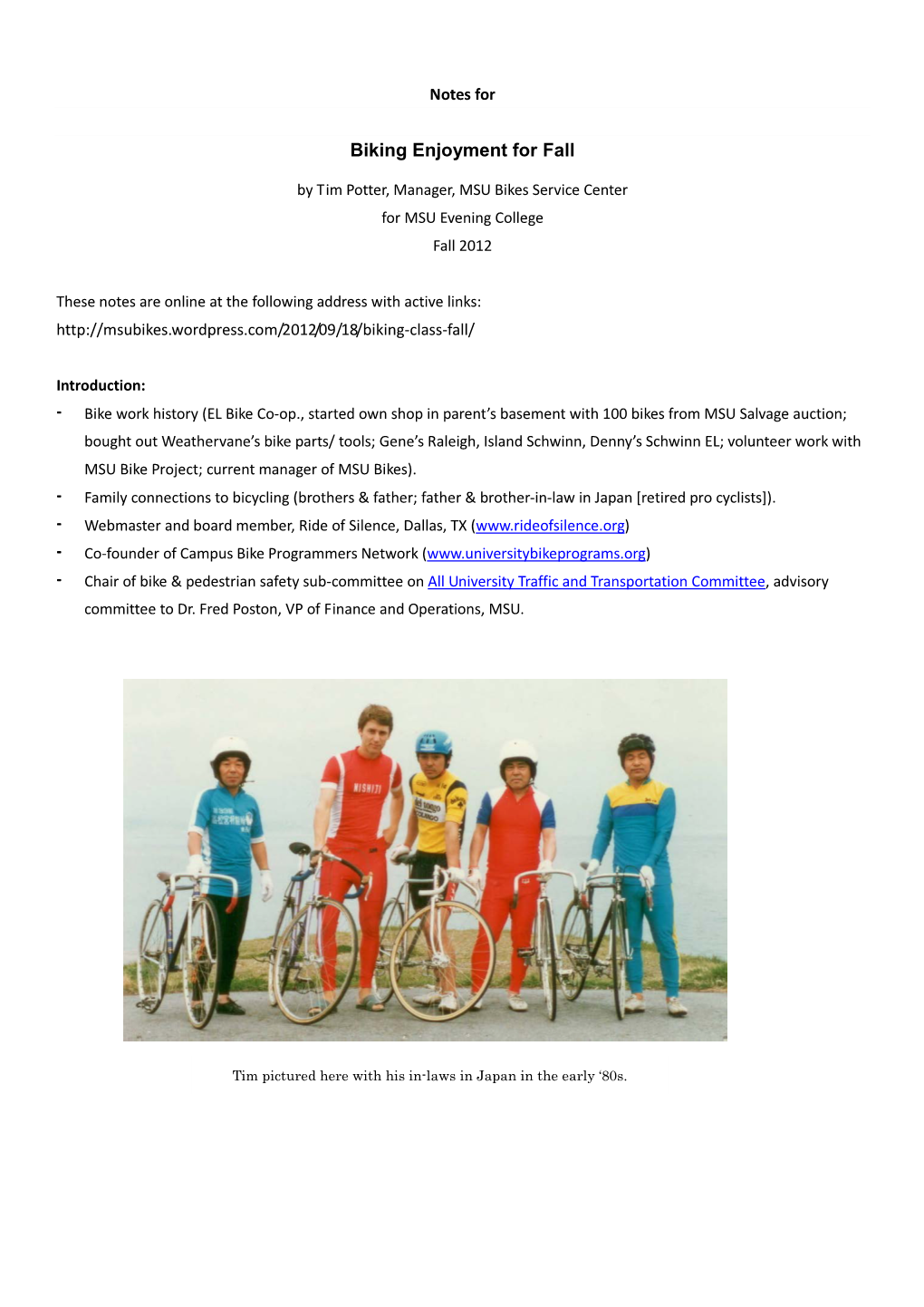 Notes for Basics of Bike Maintenance Class