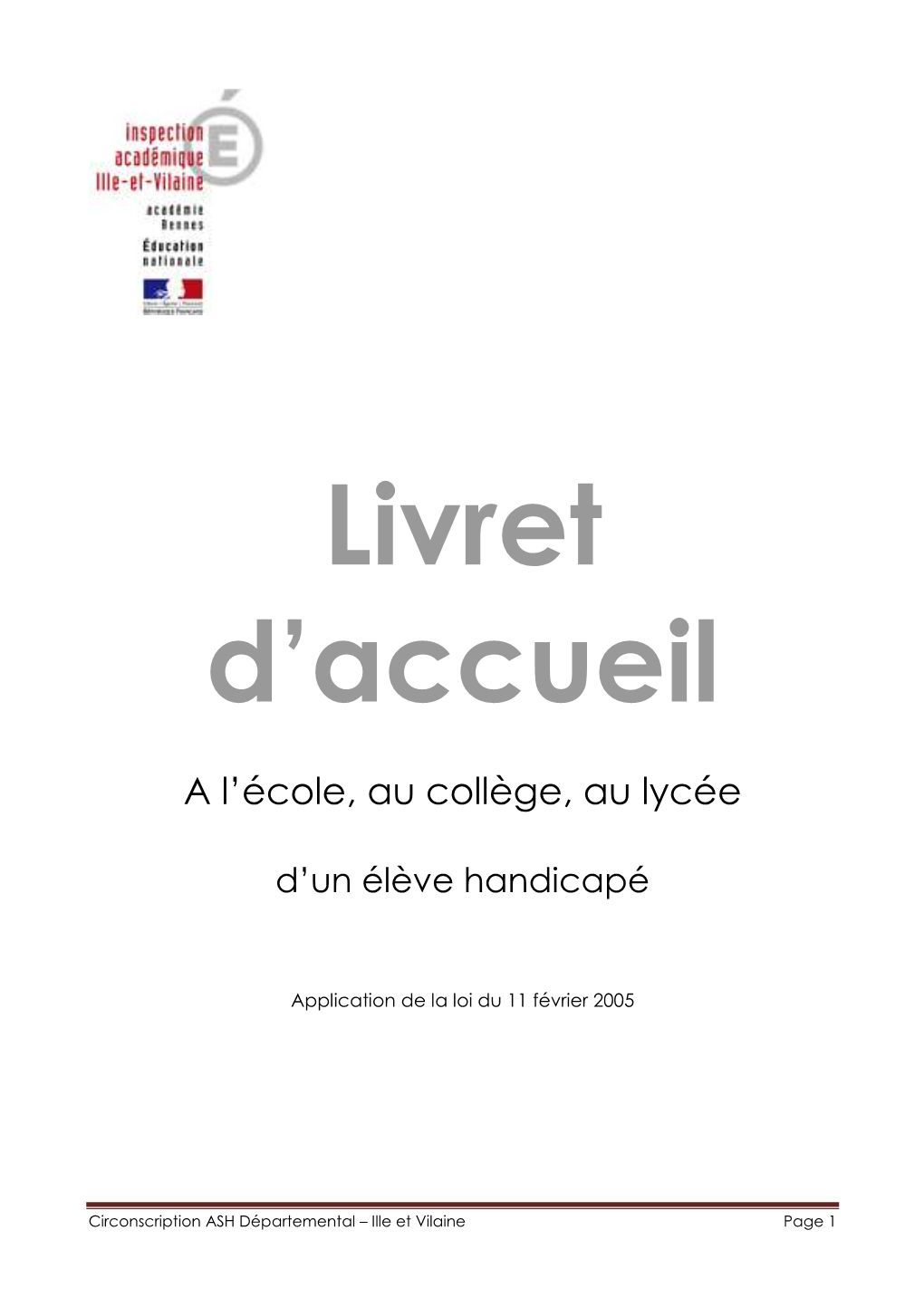 Livret D'accueil D'un Élève Handicapé 3Ème Version