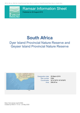South Africa Ramsar Information Sheet Published on 26 August 2019