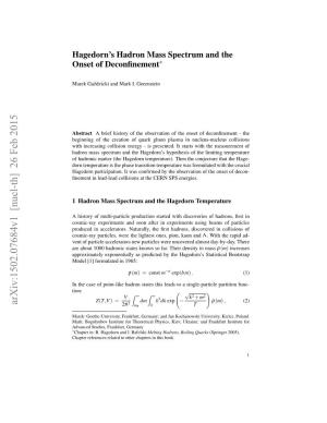 Hagedorn's Hadron Mass Spectrum and the Onset of Deconfinement