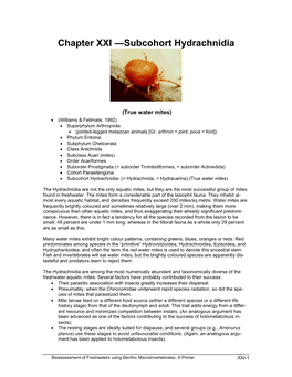Chapter XXI —Subcohort Hydrachnidia