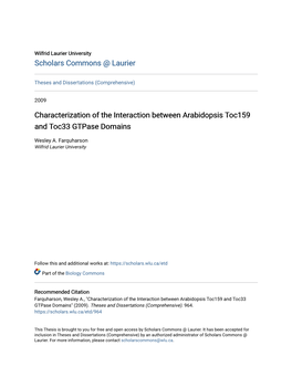 Characterization of the Interaction Between Arabidopsis Toc159 and Toc33 Gtpase Domains