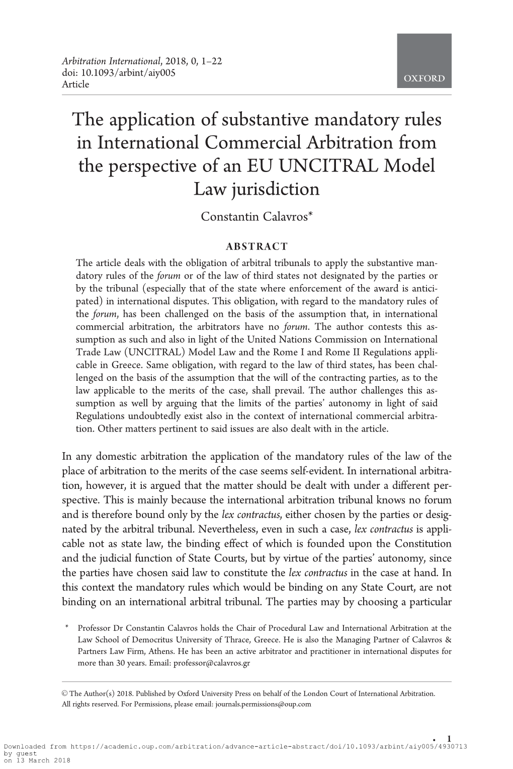 The Application of Substantive Mandatory Rules in International