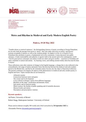 Metre and Rhythm in Medieval and Early Modern English Poetry