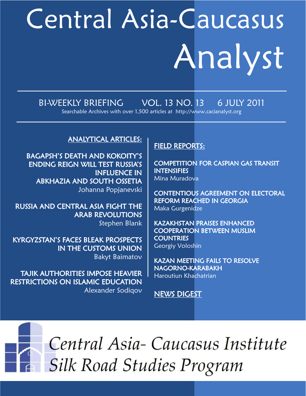 Central Asia-Caucasus Analyst Vol 13, No 13