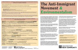 The Anti-Immigrant Movement & Environmentalism