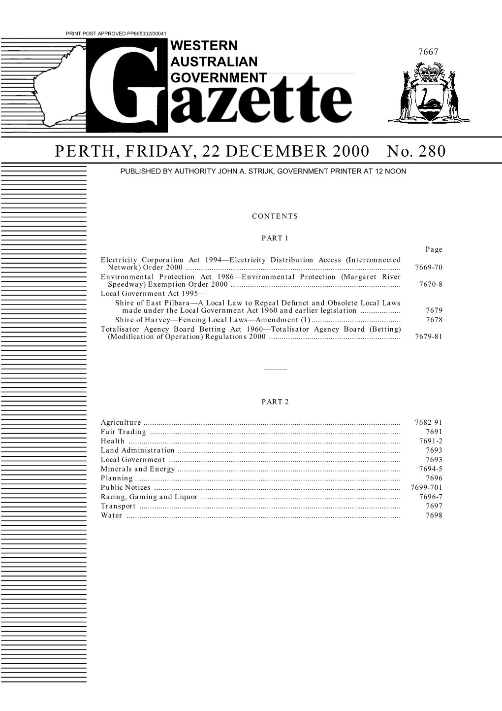PERTH, FRIDAY, 22 DECEMBER 2000 No. 280