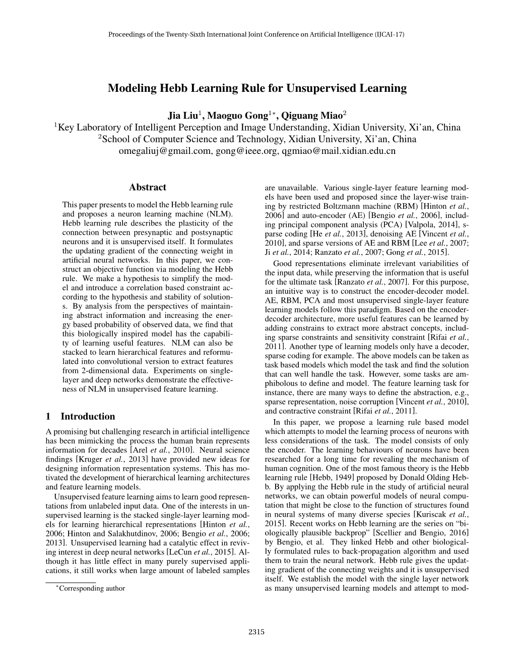Modeling Hebb Learning Rule for Unsupervised Learning