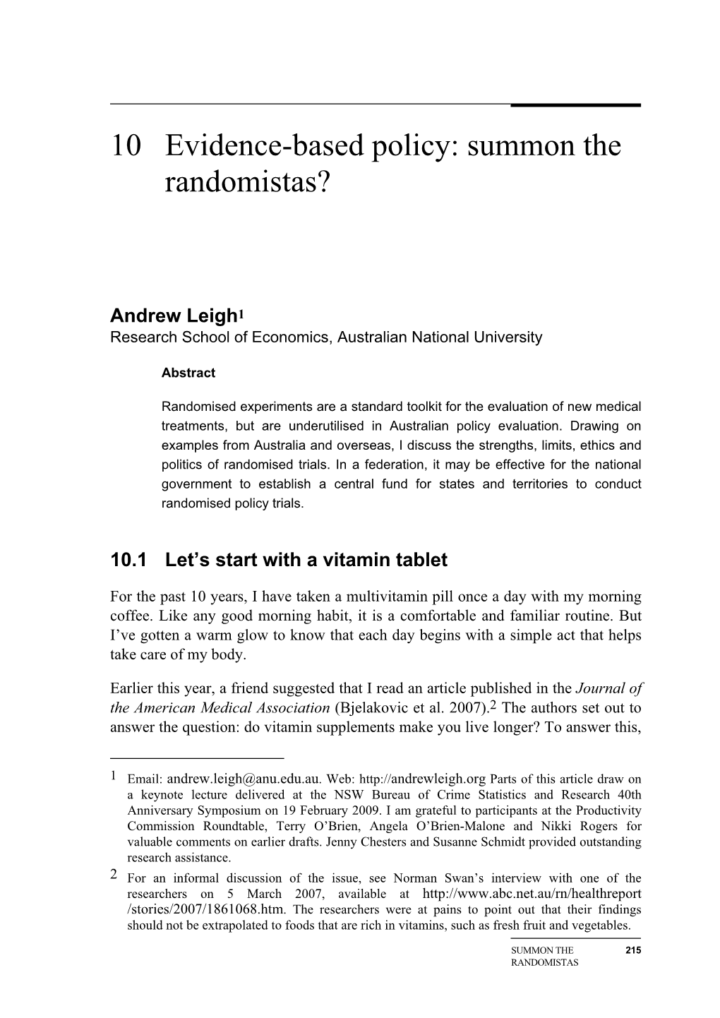 10 Evidence-Based Policy: Summon the Randomistas?