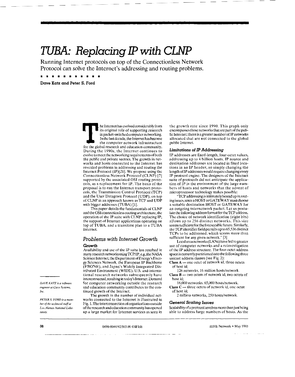 TUBA: Replacing IP with CLNP