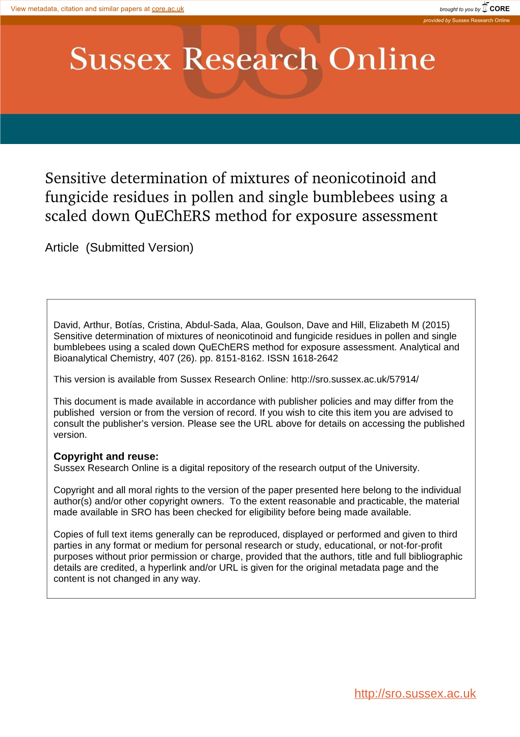 Sensitive Determination of Mixtures of Neonicotinoid And