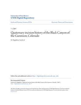 Quaternary Incision History of the Black Canyon of the Gunnison, Colorado M