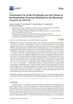 Preferential Use of the Perchlorate Over the Nitrate in the Respiratory Processes Mediated by the Bacterium Azospira Sp
