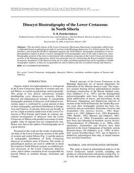 Dinocyst Biostratigraphy of the Lower Cretaceous in North Siberia E