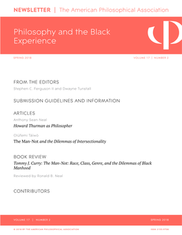 APA Newsletter on Philosophy and the Black Experience, Spring 2018