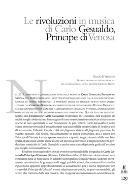 Le Rivoluzioni in Musica Di Carlo Gesualdo, Principe Di Venosa