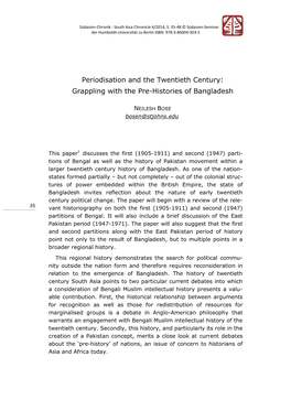 Periodisation and the Twentieth Century: Grappling with the Pre-Histories of Bangladesh