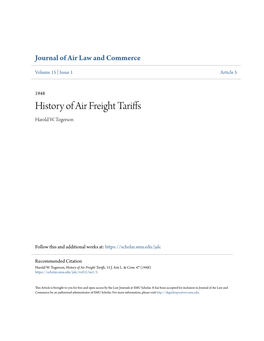 History of Air Freight Tariffs Harold W