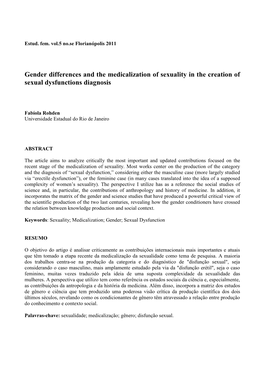 Gender Differences and the Medicalization of Sexuality in the Creation of Sexual Dysfunctions Diagnosis