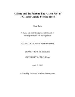 A State and Its Prison: the Attica Riot of 1971 and Untold Stories Since