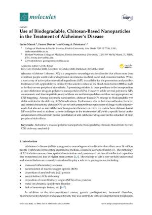 Use of Biodegradable, Chitosan-Based Nanoparticles in the Treatment of Alzheimer’S Disease
