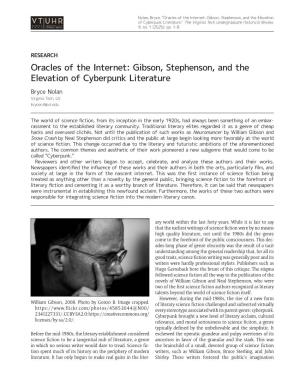 Gibson, Stephenson, and the Elevation of Cyberpunk Literature.” the Virginia Tech Undergraduate Historical Review 9, No