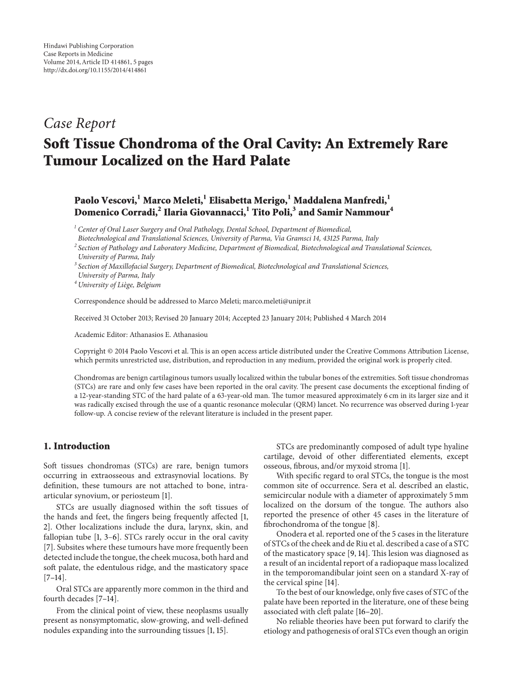 Soft Tissue Chondroma of the Oral Cavity: an Extremely Rare Tumour Localized on the Hard Palate