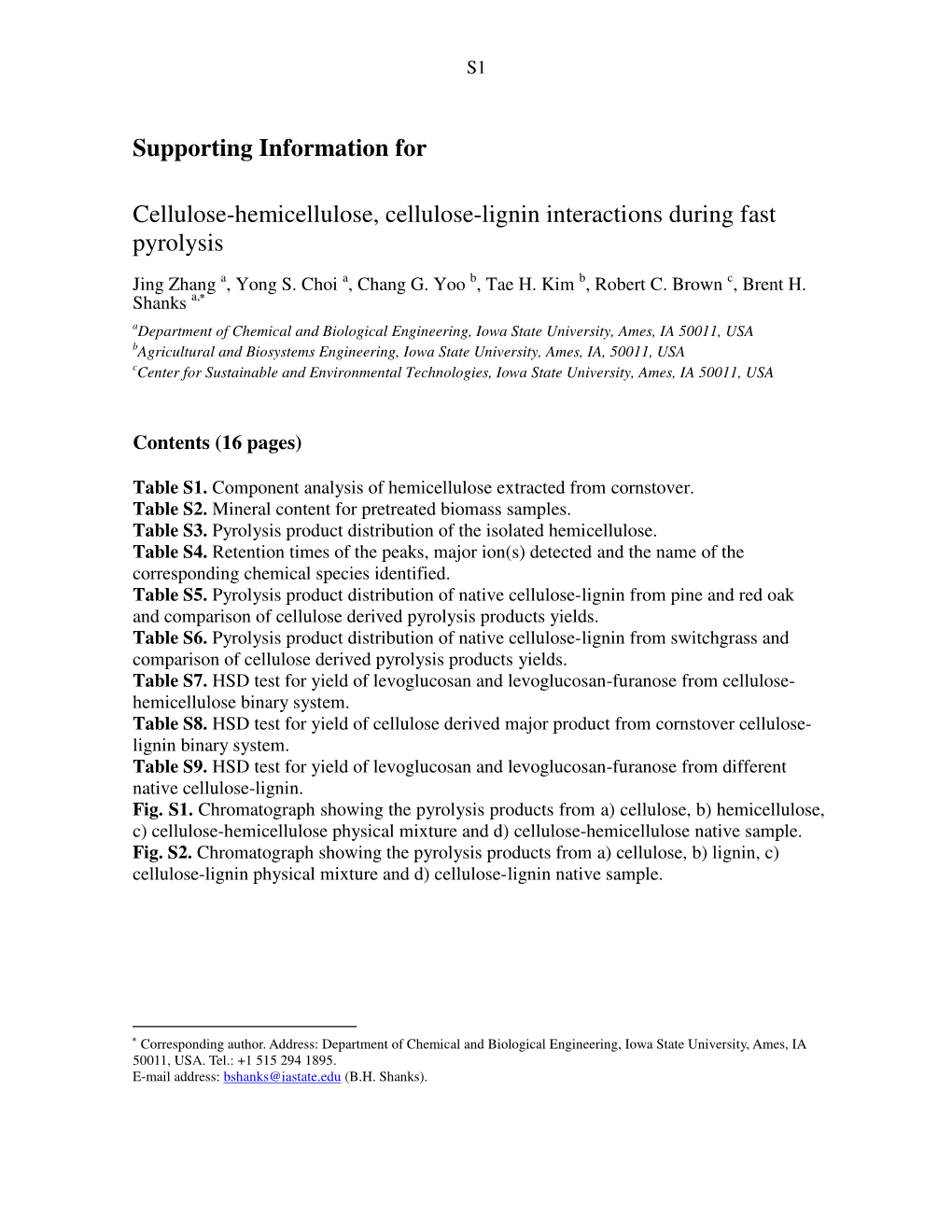 Supporting Information for Cellulose-Hemicellulose, Cellulose-Lignin