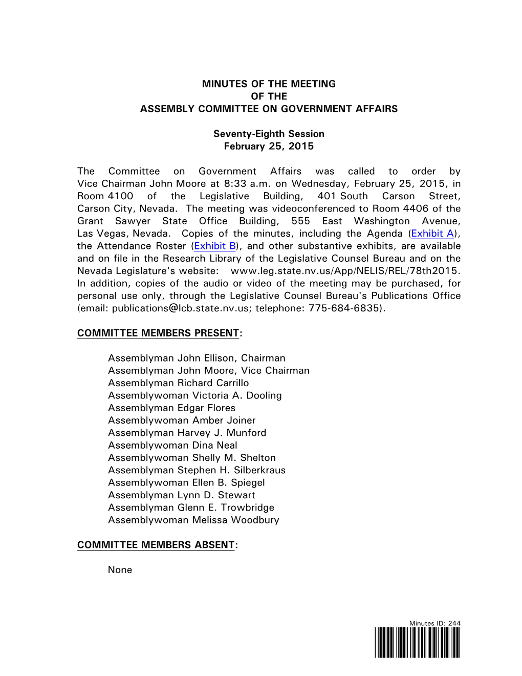 Committee on Government Affairs-February 25, 2015